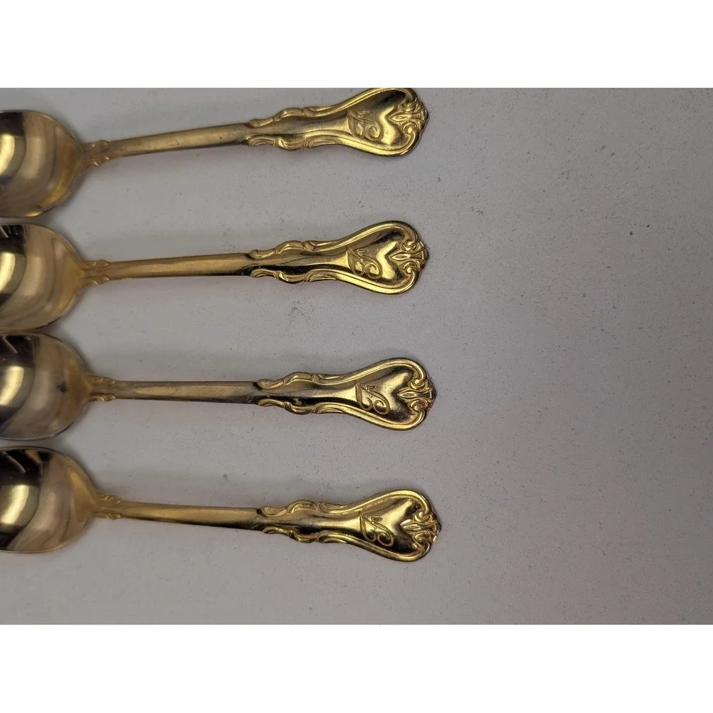 Personally Yours Gold Tone Teaspoons Set‎ Of 4 Baroque Rococo Flatware Spoons